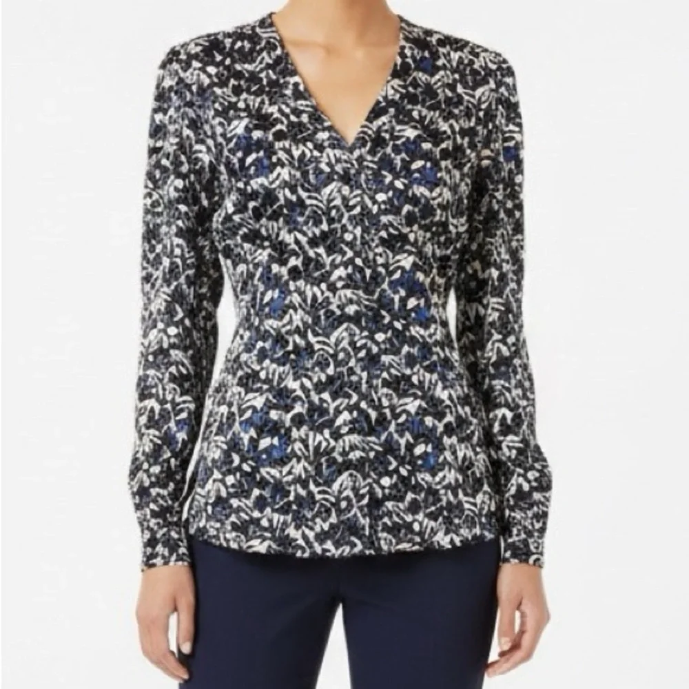 Tory Burch Caralyn Silk Floral Sheen Long Sleeve Button Down Blouse Shirt 4